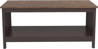 ChooChoo Farmhouse Coffee Table, Espresso Living Room Table with Shelf, 40 Inch - LeafyLoom