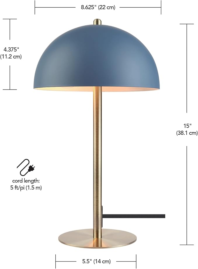 Globe Electric 52942 15" Desk Lamp, Matte Blue, Matte Brass Accents, in-Line On/Off Rocker Switch, for Bedroom, Office Decor, Home Essentials, Room Lighting, Reading Light - LeafyLoom