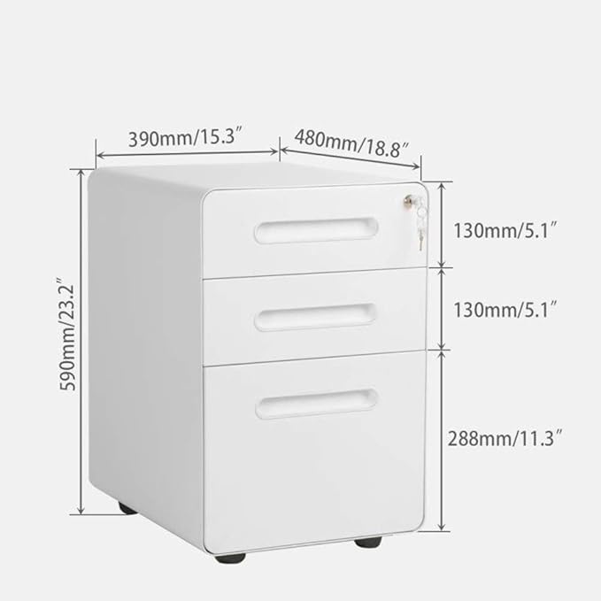 ApexDesk 3-Drawer Vertical Metal Mobile File Cabinet with Locking Keys - Light Gray Front Panel/White Body - LeafyLoom