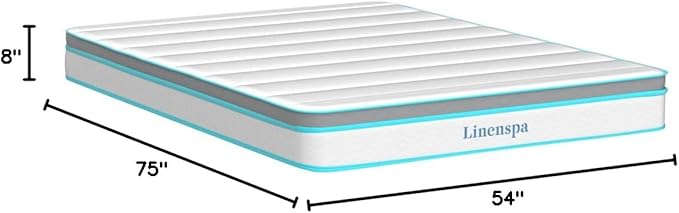 Linenspa 8 Inch Memory Foam and Spring Hybrid Mattress - Medium Firm Feel - Bed in a Box - Quality Comfort and Adaptive Support - Breathable - Cooling - Guest and Kids Bedroom - Full Size - LeafyLoom