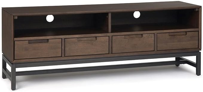 SIMPLIHOME Banting SOLID HARDWOOD 60 Inch Wide Industrial TV Media Stand in Walnut Brown for TVs up to 65 Inch, For the Living Room and Entertainment Center - LeafyLoom