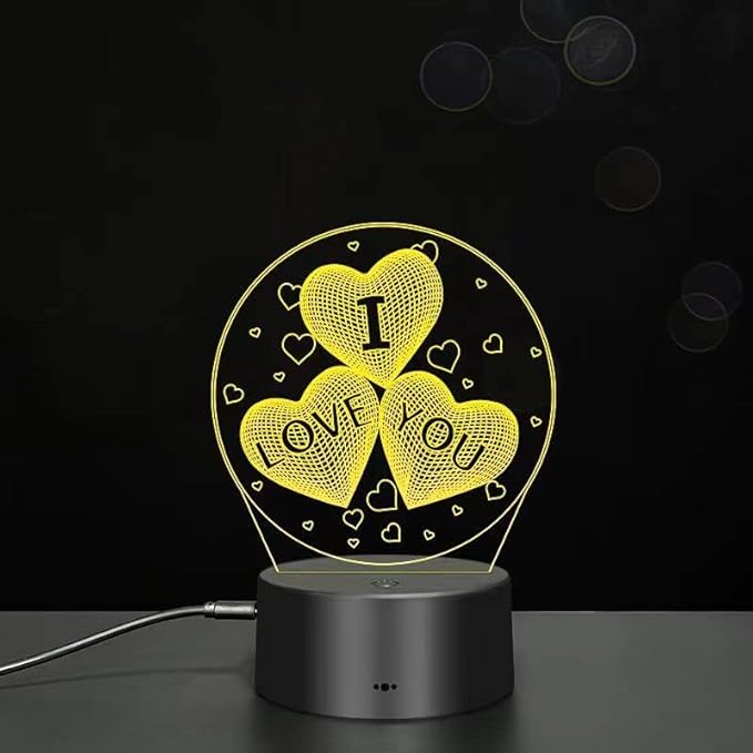 I Love You 3D Night Light, USB Charging LED Table Lamp Wife's Gifts 7 Color Changing Optical Illusion Valentine's Day Present for Girlfriends Boyfriends Wife Husband - LeafyLoom