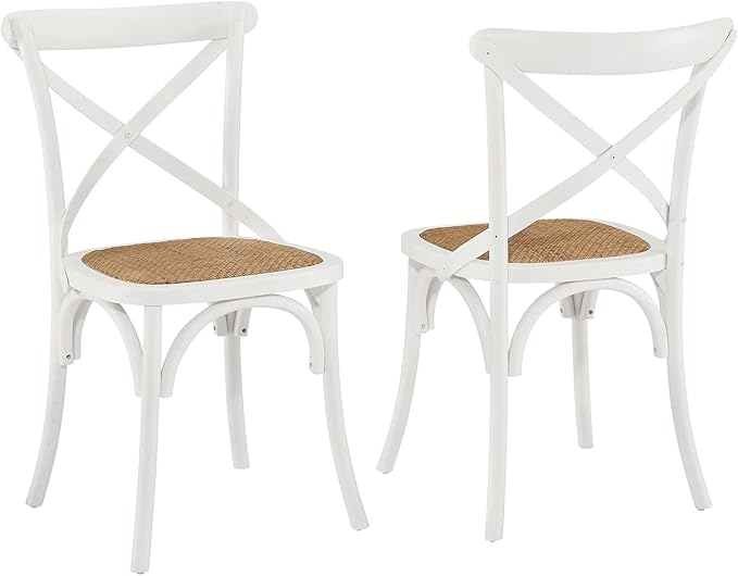 Modway Gear Rustic Modern Farmhouse Elm Wood Rattan Two Dining Chairs in White - LeafyLoom