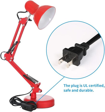 Led Desk Lamp with Clamp - Swing Arm Desk Lamp with 5 LED Cold Light Bulbs 6500K - Folding Table Lamp，Used for Office, Work, Study, Dormitory Reading and Eye Protection Desk Lamp (Red-5) - LeafyLoom