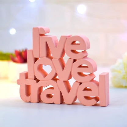 Live Love Travel – Peach, Aesthetic table decor for home or office, desk or Shelf. Quirky room decoration showpiece, ideal for birthday gift, corporate gift, and inspiring wall decor - LeafyLoom