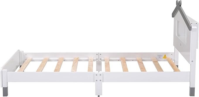 Bellemave Twin Size Platform Bed with House-Shaped Headboard and Motion Activated Night Lights,Wood Twin Kids Bed Frame for Teens, Girls,Boys(Twin,White) - LeafyLoom