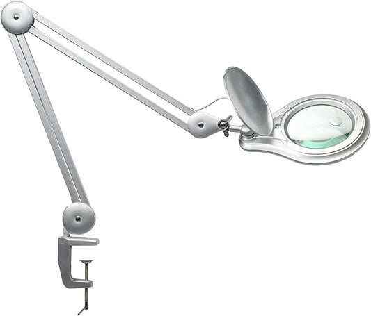 Bifocals LED Magnifying Lamp with Clamp, 5 Diopter with 20 Diopter, 5 Inch Magnifier Glass Lens, 1200 Lumens Dimmable Magnifier Lamp for Desk Craft Hobby with 60PCS Bright LEDs - LeafyLoom