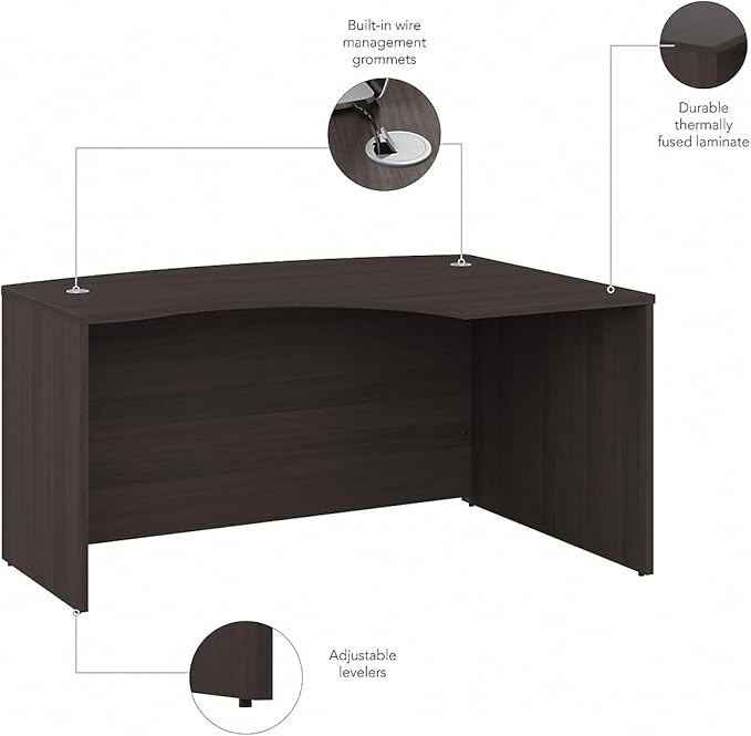 Bush Business Furniture Studio C 60W x 43D Right Hand L-Bow Desk Shell in Storm Gray - LeafyLoom