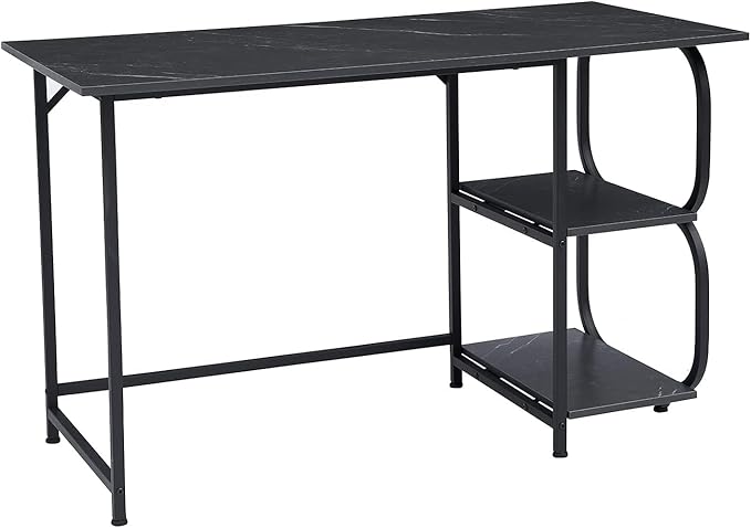 Anivia Gaming Computer Desk, Small Home Office Desk with 2 Storage Shelves, 47" Writing Desks Industrial Simple Style Wood Table Metal Frame for PC Laptop Notebook（Black） (47-B) - LeafyLoom