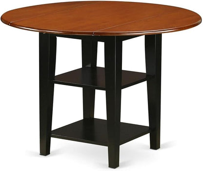 East West Furniture SUAN5-BCH-C 5 Piece Kitchen Table & Chairs Set Includes a Round Dining Table with Dropleaf & Shelves and 4 Linen Fabric Dining Room Chairs, 42x42 Inch, Black & Cherry - LeafyLoom