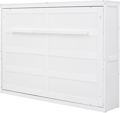 Merax Modern Farmhouse Solid Wood Murphy Bed Chest/Space Saving/Wood Slat Support/Full,White - LeafyLoom