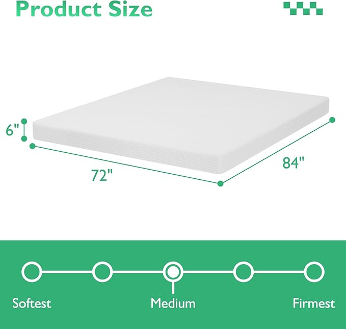 FDW California King Mattress 6 inch Gel Memory Foam Mattress Medium Firm Mattresses for Cool Sleep Relieving Pressure Relief CertiPUR-US Certified Mattress in a Box - LeafyLoom