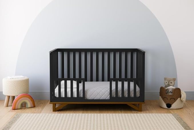 Storkcraft Santa Monica 5-in-1 Convertible Crib (Black with Vintage Driftwood) – GREENGUARD Gold Certified, Modern Design, Two-Tone Baby Crib, Converts to Toddler Bed, Daybed and Full-Size Bed - LeafyLoom