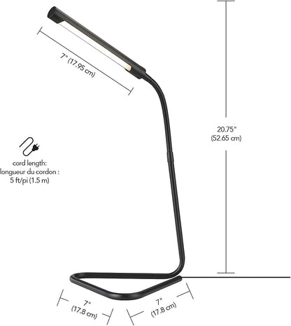 Globe Electric 56060 Arden 12" LED Integrated Desk Lamp, Adjustable Gooseneck, in-Line On Off Switch, USB Cable Included, 7 Watts, 200 Lumens,Black - LeafyLoom