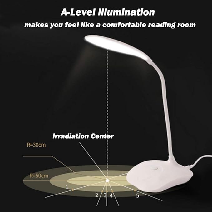 LED Table Lamp,Portable Eye-Protected Flexible Gooseneck Small Desk Lights for Dorm Study Office Bedroom-USB and 3 AA Batteries Powered-Not Include Batteries (2 Pack) - LeafyLoom