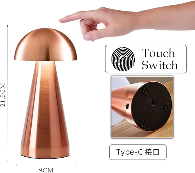 Cordless Metal Desk Lamp, Touch Sensor Control LED Table Lamp,3 Color Stepless Dimmable Battery Powered Lamp (Rose Gold) - LeafyLoom