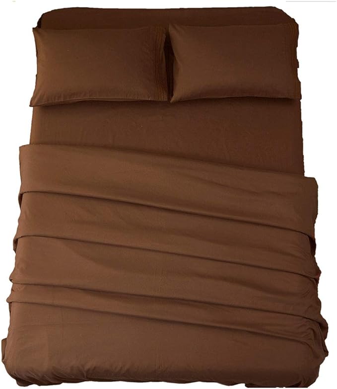 SONORO KATE Sheets Super Soft Microfiber 1800 Thread Count 16 Inch Deep Pocket 4 Piece Queen Brown - LeafyLoom