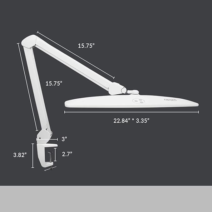 Neatfi Elite HD XL Task Lamp, Super Bright Desk Lamp, Non-polar Dimming (Non-CCT with Clamp, White, 22 Inches) - LeafyLoom