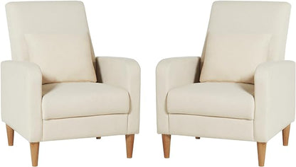 COLAMY Modern Accent Living Room Chairs Set of 2, Upholstered Fabric Armchair Reading Side Chair, Single Sofa with Back Pillow and Wood Legs, Beige - LeafyLoom