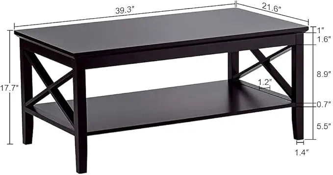 ChooChoo Oxford Coffee Table with Thicker Legs, Black Wood Coffee Table with Storage for Living Room - LeafyLoom