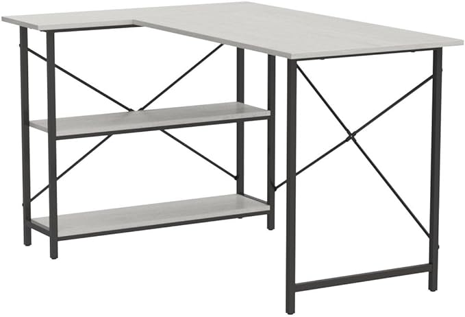 Bestier Small L Shaped Desk with Shelves 47 Inch Reversible Corner Computer Desk Writing Gaming Storage Table for Home Office Small Space, Gray Oak - LeafyLoom