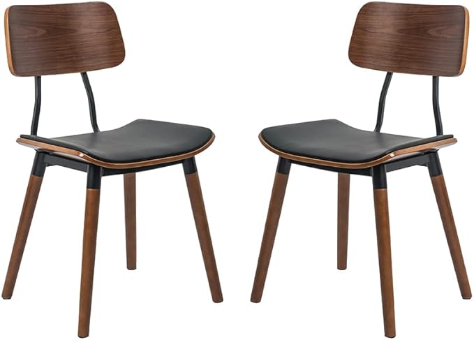 IDS Home Bentwood Modern Dining Chair with PU leather seat and Wooden legs – Kitchen, desk, lounge chair- Set of 2 (SET of 2) - LeafyLoom