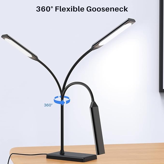 LED Desk Lamp, Touch Adjustable Table Lamp with USB Charging Port 5 Modes and 6 Brightness Levels Eye Protection Reading Light 48 LED Memory Function Desk Lights for Home Office Black - LeafyLoom