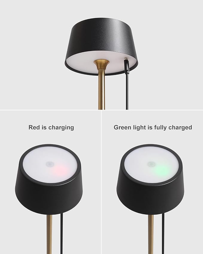 DAWALIGHT Cordless Lamp 4000mAh Rechargeable tbale lamp LED Desk Lamp Stepless Dimming Black and Gold Battery Operated Portable Cordless 2700K Gold Base - LeafyLoom