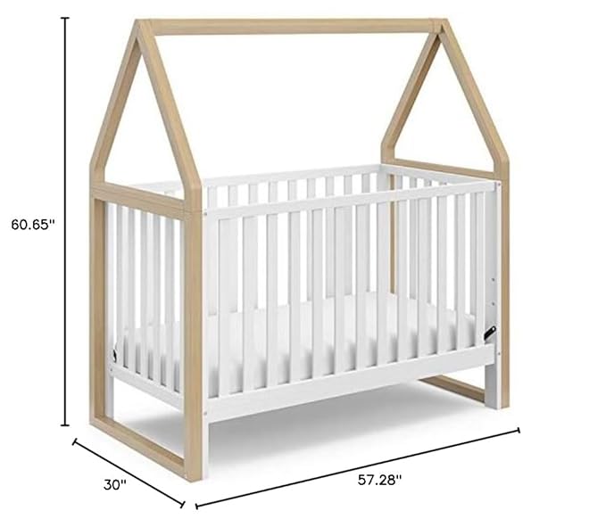 Storkcraft Orchard 5-in-1 Convertible Crib (White with Driftwood) – GREENGUARD Gold Certified, Canopy Style Baby Crib, Converts from Crib to Toddler Bed, Daybed and Full-Size Bed - LeafyLoom