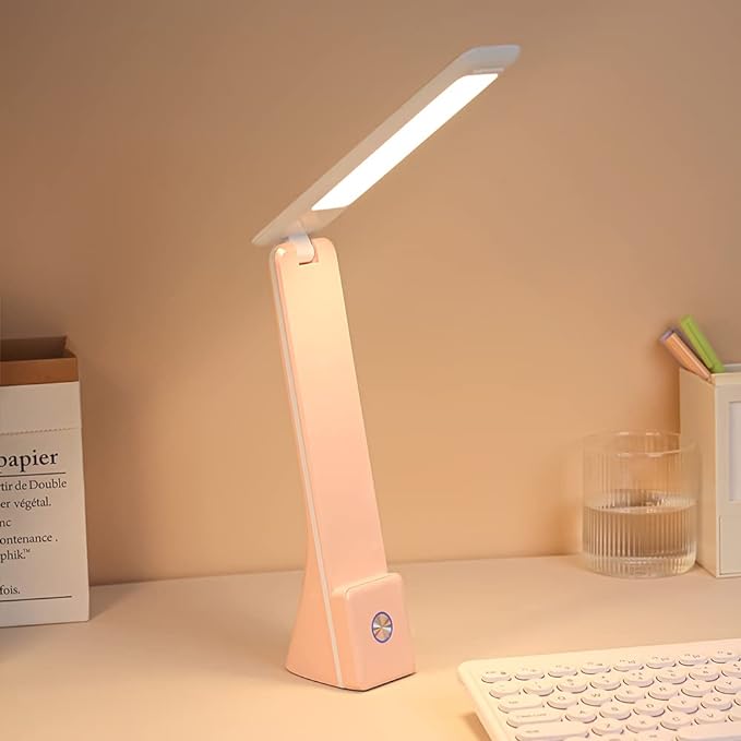 LED Desk Lamp (Pink), Cordless Lamp with 3 Lighting Modes, Rechargeable Reading Lamp with Adjustable Arm, Foldable Eye Caring Table Light for Home Office Study - LeafyLoom