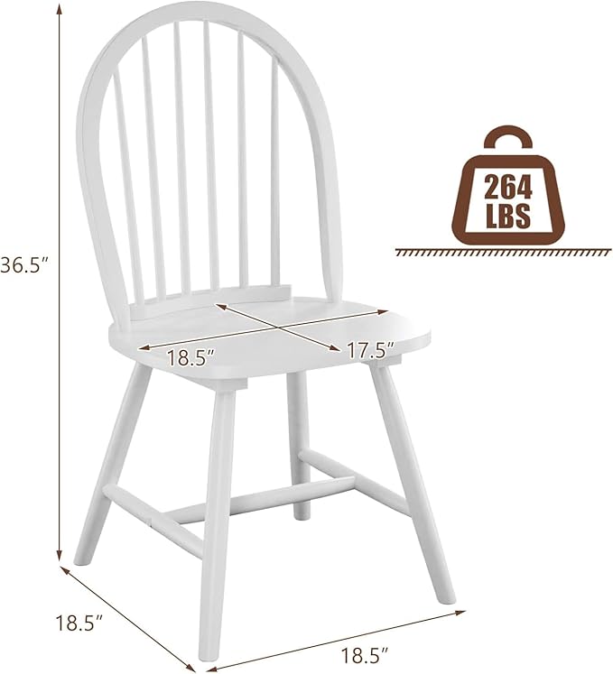 HAPPYGRILL 2 Pieces Wooden Dining Chairs Set, Vintage Armless Windsor Chairs, Kitchen Dining Chairs with Backrest, White - LeafyLoom