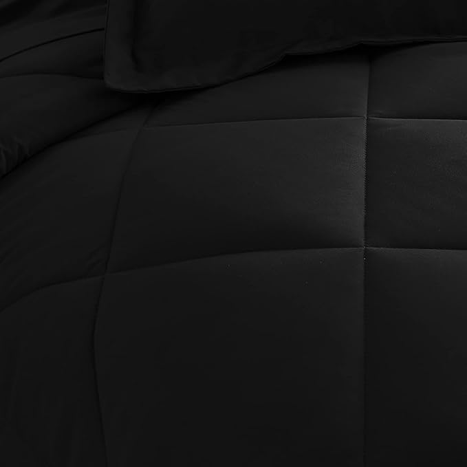 CozyLux Queen Comforter Set with Sheets 7 Pieces Bed in a Bag Black All Season Bedding Sets with Comforter, Pillow Shams, Flat Sheet, Fitted Sheet and Pillowcases - LeafyLoom