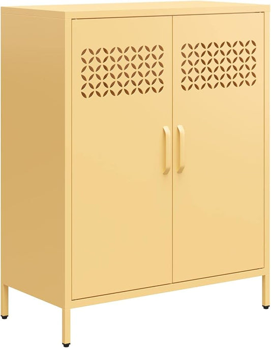 Mr. Kate Annie Short Metal 2 Door Cabinet, Sunny Yellow - LeafyLoom