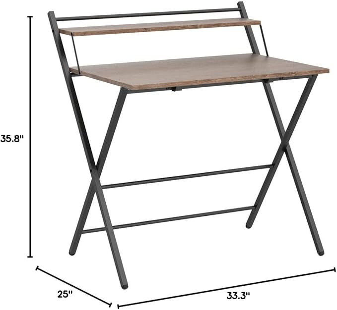 33" Foldable Computer, Space-Saving Compact Writing Desk, Folding Tray Mobile Workstation with Adjustable Levels Pads, Brown - LeafyLoom