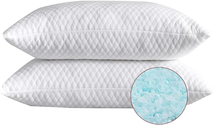 2 Pillows, Shredded Memory Foam Bed Pillows for Sleeping, with Washable Removable Cooling Hypoallergenic Sleep Pillow for Back and Side Sleeper, Queen (2-Pack) - LeafyLoom