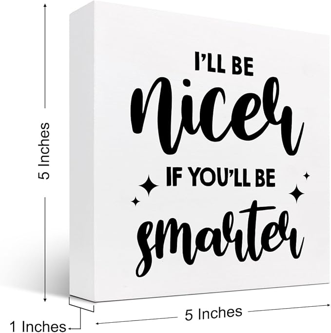 Funny Office Wood Sign,I'll Be Nicer If You'll Be Smarter Wood Block Box Sign Desk Decor,Humorous Plaque Sign for Office Home Shelf Desk Table Decor Decorations - LeafyLoom