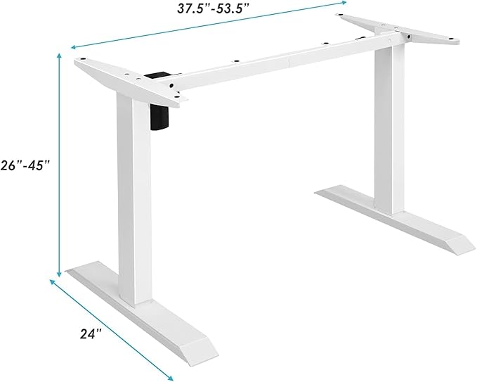 Electric, Single Motor Height Adjustable 2 Button Controller, Table Base for Work Home Office Computer Workstation Standing Desk Frame, White - LeafyLoom