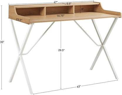 510 DESIGN Laurel Home Office Computer Desk for Small Spaces - Modern Wooden Top Writing Table with Sturdy Metal Legs, Living Room Furniture, Easy Assembly, 47" W x 23.5" D x 35" H, Natural/White - LeafyLoom