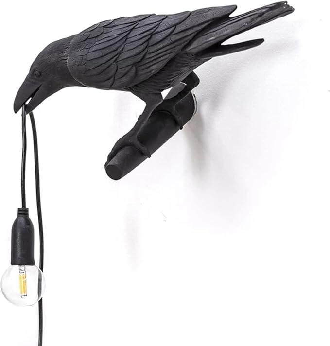 Raven Desk Lamp, Raven Lamp, Bird Lamp, Resin LED Bird Lamp for Bedroom/Office/Living Room/Farmhouse Art Deco with Plug (Right) - LeafyLoom