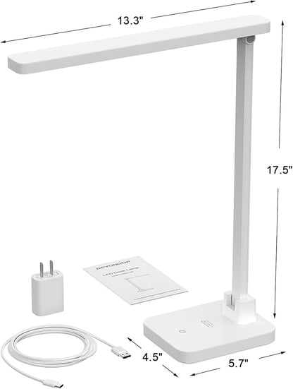 LED Desk Lamp, Dimmable Desk Light Touch Control with 4 Brightness Level, Eye Caring Reading Lamp, Desk Lamps for Home Office, Foldable Table Lamp for Study Dorm School students college Gifts - LeafyLoom