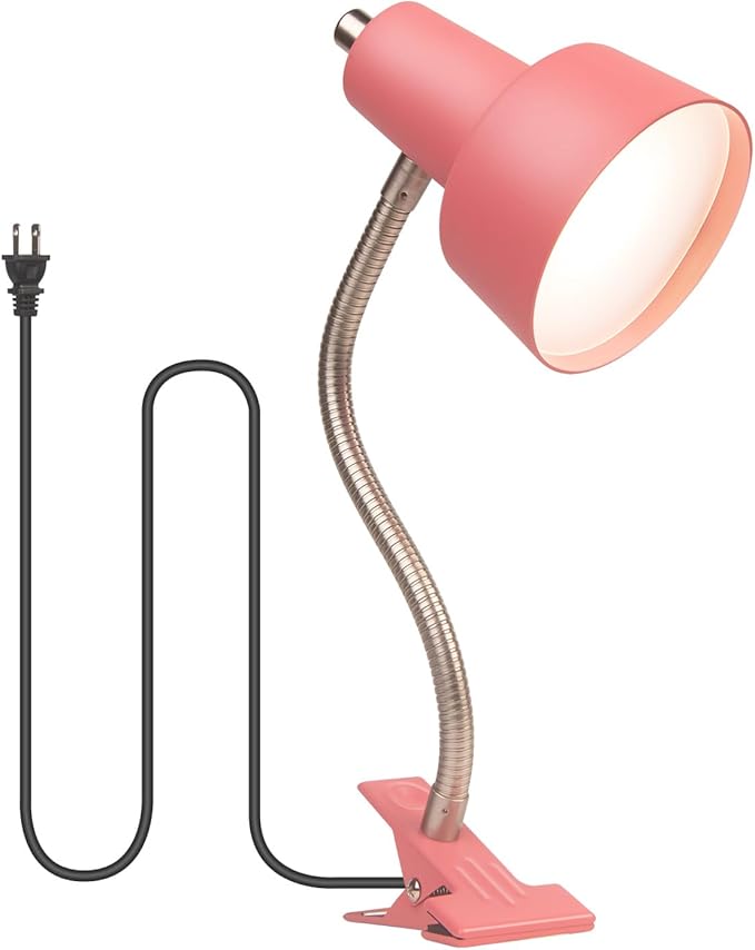 Energetic Clip on Lamp for Bed, Non-Dimmable Reading Light for Bed and Desk, 4000K Cool White, 3.5W 240 LM Flexible Gooseneck lamp, Eye Protection (Pink) - LeafyLoom