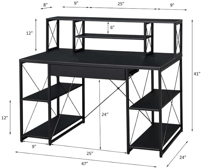 Acme Amiel Wooden 1-Drawer Writing Desk with Small Hutch in Black - LeafyLoom