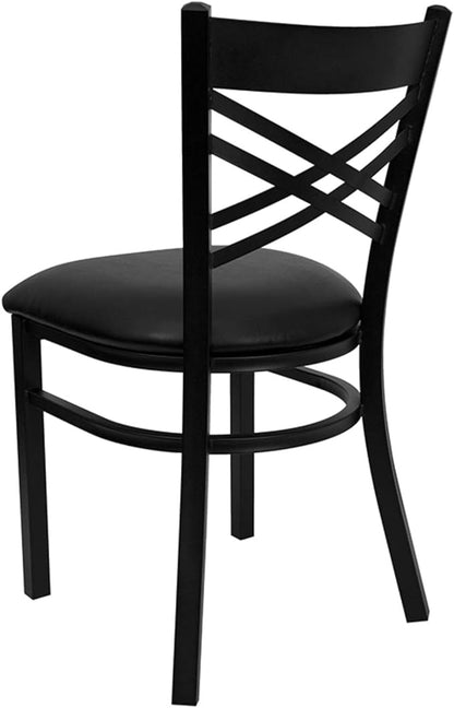 Flash Furniture Hercules Series "X" Back Metal Restaurant Chair, Modern Upholstered Armless Dining Chair for Restaurants and Kitchens, Black - LeafyLoom