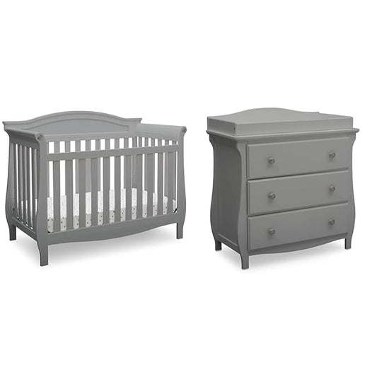 Delta Children Lancaster 4-in-1 Convertible Baby Crib & 3 Drawer Dresser with Changing Top, Grey - LeafyLoom