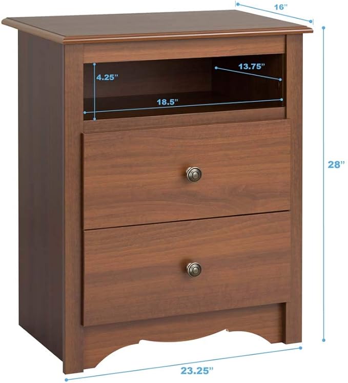 Prepac's Fremont 2 Drawer Nightstand: Elegant Bedroom Furniture, Bedside Table with Open Shelf, 23.25"W x 16"D x 28"H, Cherry - CDC-2428 - LeafyLoom