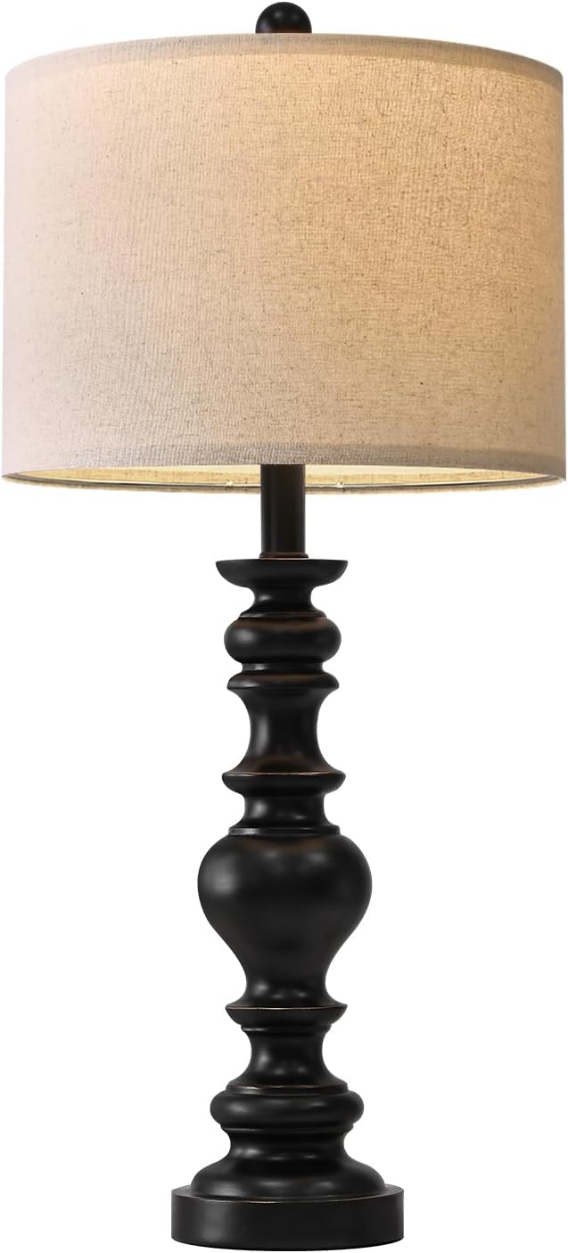 BOBOMOMO Resin 27.5" Farmhouse Lamps for Bedrooms Retro Side Table Lamps Bedside Lamp for Side Nightstand Living Room Black（1 Pack） - LeafyLoom