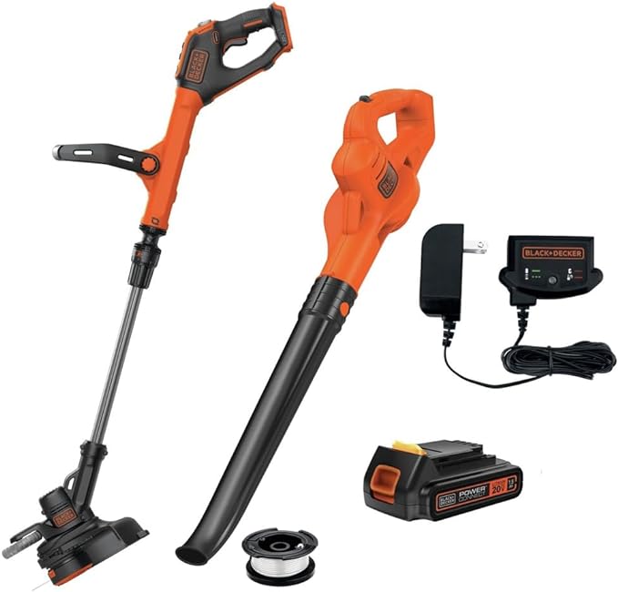 Black & Decker LSW221LSTE525-BNDL 20V MAX Cordless Sweeper Kit and 20V MAX EASYFEED 12 in. Cordless String Trimmer/Edger Kit with 3 Batteries (1.5 Ah) Bundle - LeafyLoom