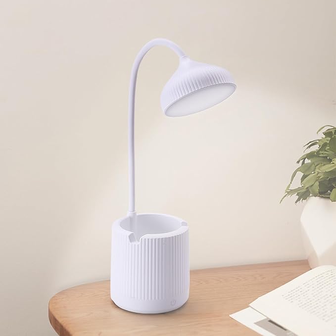 Cordless lamp,Desk lamps for home office,White,3 speed adjustable light,With pen holder,Usb charging cable,Battery operated,360° swivel hose,Rechargeable dorm lamp,Led study lamp,Cute reading lamp - LeafyLoom