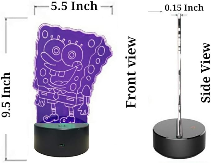 Sponge Bob 3D Illusion Night Light. USB Cord or Battery Supported LED Multi Color Changing Touch Sensor Mode. Best Home Decor and Kids Bed Room lamp as Toy or Gift. - LeafyLoom