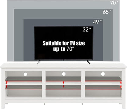 TV Stand for 75 inch TV with Storage,Modern TV Entertainment Center for Bedroom,TV Media Console Table with 6 Open Storage Shelve,63 inch Wood TV Cabinet White - LeafyLoom